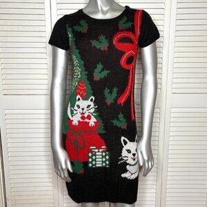 Xhilaration Cat Christmas Tree Sweater Dress Ugly Xmas Knit Black M 2000s Y2K